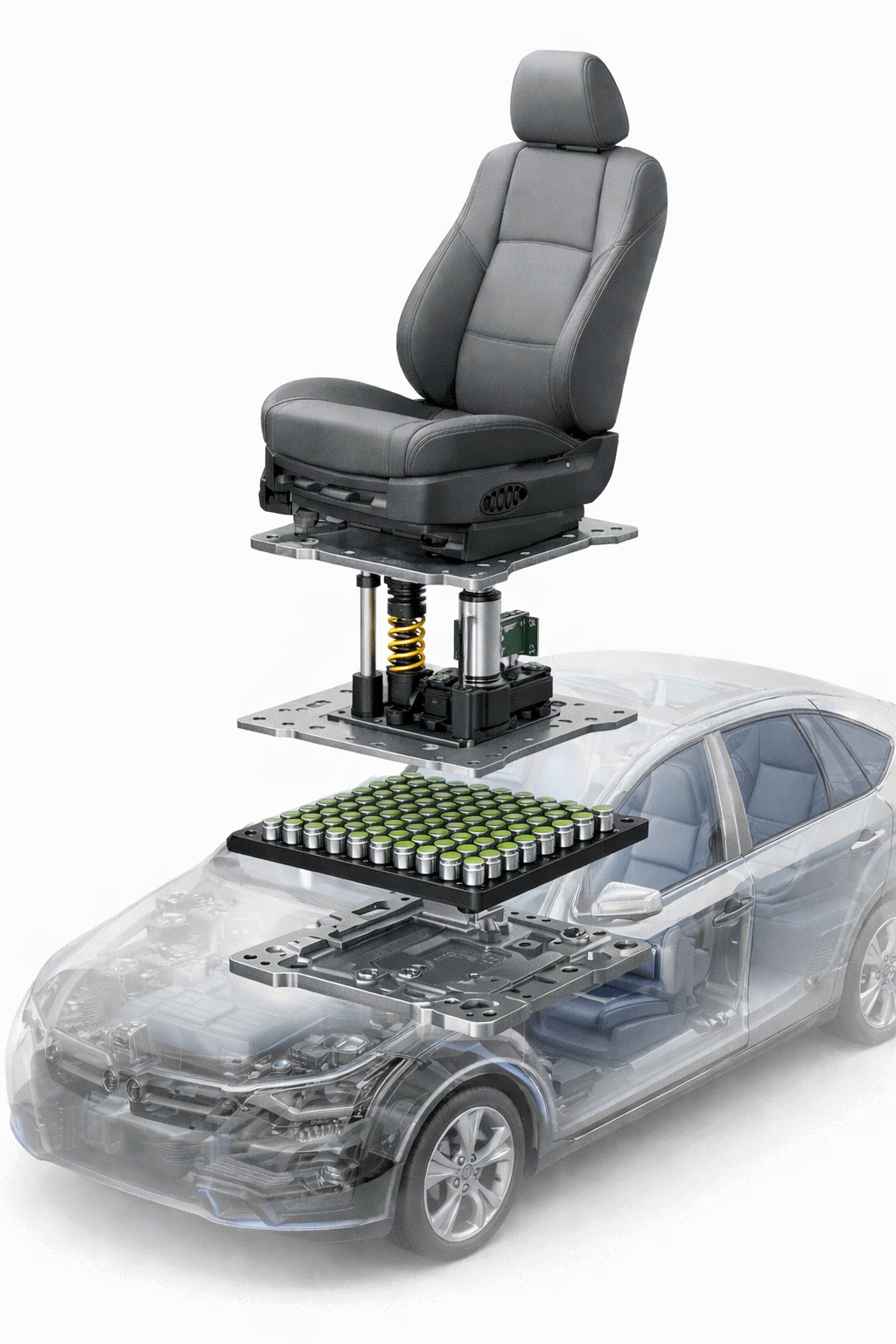 Active car seat suspension exploded view